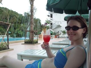 Jeanie poolside at the River Kwai Village.