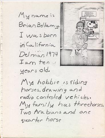 [Image: Brian Bellamy's Page in the 1984-1985 Class Directory]