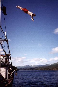 Zak diving off mast
