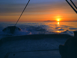 Sunset off the stern